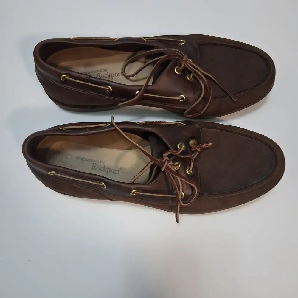 Rockport Men 13XW Boat Shoes Brown Leather Classic Moccasin